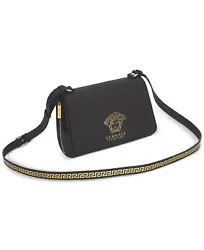 Has one inside zip pocket and one regular pocket. Includes a detachable and adjustable shoulder strap with the Versace...