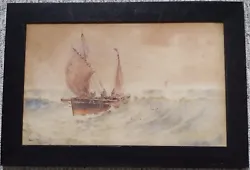 Antique watercolor on board by William Henry Pearson, signed WH Pearson and titled Herring Boats.