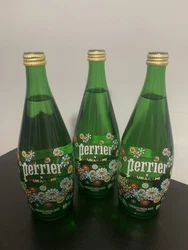 THREE NEW Perrier x Takashi Murakami Design Glass Bottle 750ml - Limited Edition.
