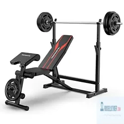 【Multifunctional Weight Bench】Multi-function weight bench press combo set includes adjustable bench and barbell...