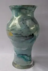 Exquisite hand-made and decorated Art glass vase - nice pastel blue colored shades with gold accents by Franco, Italy...
