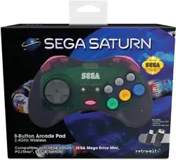           Tout savoir sur : Retrobit - Sega Saturn Manette Grise 8 boutons sans fil 2.4Ghz - Dongle USB/Port...