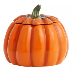 Styled with textured ridges and a curved stem handle, our vivid orange pumpkin cookie jar celebrates the beauty of the...