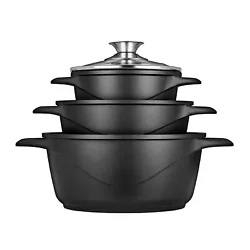 【CONCEPTION ET RÉSISTANCE】 La batterie de cuisine est composée de 3 casseroles toutes avec couvercle, qui...