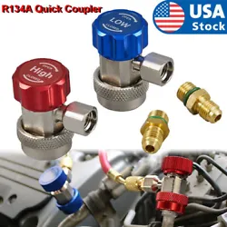 Apply for car auto AC charging, R134a T type quick coupler. Low/High 6-ball quick coupler snap down onto car’s R134a...