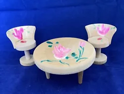 Dollhouse Furniture Miniature Wooden Chairs Table Set Flower Floral. Excellent preowned condition. Please see the...