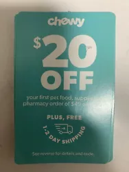 CHEWY.COM $20 Off First Pet Food Supplies Pharmacy Order of $49+ 1/31/22🔥🔥🔥