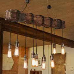 Retro Industrial Wood Beam Rustic Chandelier Island Pendant Light Ceiling Lamp Description： This is a long pendant...