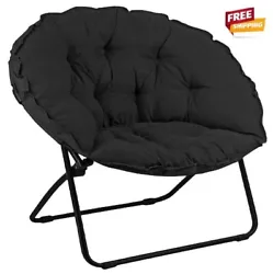 Super comfortable, this black, padded, microfiber folding chair is perfect for reading, watching TV or just relaxing....