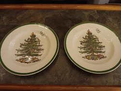 Spode Christmas Tree Green Trim 4 Dinner Plates.