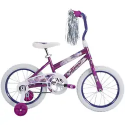 Its easy to assemble, with no tools required, with this Huffy girls bike, just insert the training wheels, then the...
