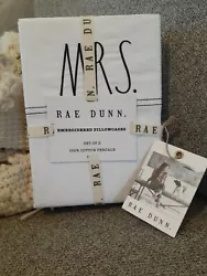Rae Dunn Mr & Mrs New White Cotton Embroidered Pillow Cases New With Tags Set 2. Condition is 