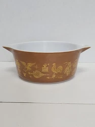 VINTAGE Pyrex Early American Bowl Casserole Pot 475B Brown Gold 2.5 Quart  3.75