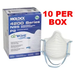 MOLDEX 4200 N95. AIRWAVE FACE MASK RESPIRATOR. Soft foam nose cushion and contour shaped for comfort. Softspun® lining...