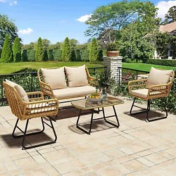 Color: Brown Rattan + Beige Cushion. 1 x Loveseat. C OMFORTABLE SEAT: Looking to experience outdoor leisure in style...
