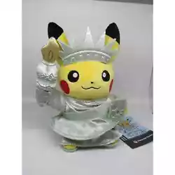Pikachu herself is made of soft, minky-like material, and her outfit is very shiny and crisp. Her tablet is inscribed...