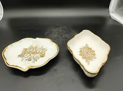 Set of 2 Vintage Porcelain Trinket Dresser Dish Tray Hand Painted France Gold.  Excellent condition no chips or cracks