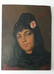 Tableau Portrait de femme Ancien huile sur bois. Femme d époque,  pays à déterminer  Peinture sur bois ancien ...