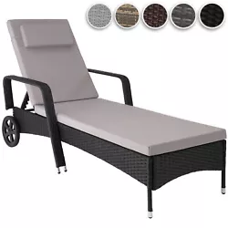 Chaise longue, Transat, Bain de soleil en Aluminium et Poly Rotin avec 2 Roues. • Véritable attrape regard, elle ne...