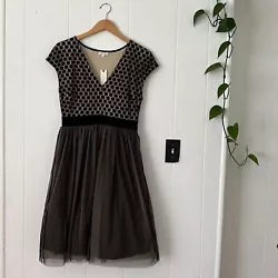 NWT aline dress with a textured knit top, cap sleeves, velvet waistband, and layered tulle bottom. Dress unzips on the...