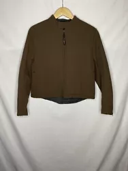 LL Bean womens jacket, Sz M, Brown Canvas, Fleece Lined, Good Condition. Zippered pockets. Velcro closure for collar....