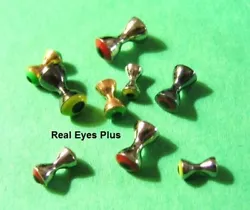 15 REAL EYES PLUS barbell (dumbbells) beads (4.8mm-3/16) 4 Colors available. Real Eyes are brass.