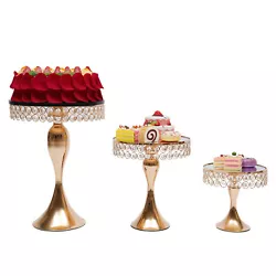 3 pieces cake stand： 1*Large cake stand with base: 11.9*H15.4 inch 1*Medium cake stand with base: 9.9*H11.1 inch...