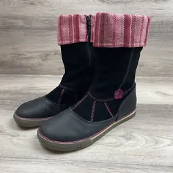Keen Women US 6 Boots Magalia Tall Side Zip Leather Black Suede Striped.