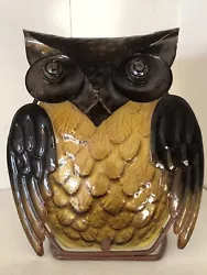 Metal Glass Owl Rustic Figure Sculpture Ornament Decor Free Standing 7”