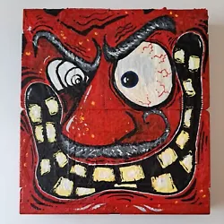 Original VHS Tape Head #3 in seriessold by Artist lowbrow outsider art by Adam John Mulcahy. Acrylic paint on VHS tapes