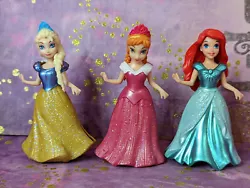 Disney Princess Magic Clip Polly Pocket Dolls LOT of 3 including Anna, Elsa, & Ariel with 3 magic clip Dresses. Snow...