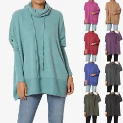 Cowl neck, Dropped shoulder dolman long sleeves, Ribbed sleeve and hem. Drawstirng slouchy turtle neck pullover...