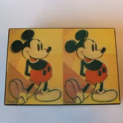 Andy Warhol / Linden / Disney Double Mickey Mouse Music Box. Glossy laquered finish on wood. 4 ball feet. Apx 7