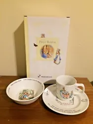 The World of Beatrix Potter. Wedgwood, England Peter Rabbit, 3 piece set, nursery, baby, christening gift. Mug - 2-7/8