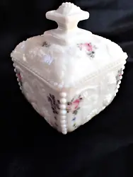 You are bidding on a vintage, signed, Westmoreland, hand painted, milk glass, candy dish with lid. Both pieces are in...