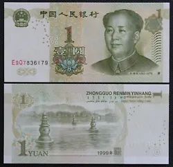 Ce billet Chinois de 1 Yuan de 1999. Billet en etat Neuf - UNC. Billet issu de liasse les numéros le numéro. Et...