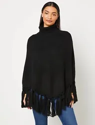 The Limited Black Turlteneck Fringed Mohair Knitted Poncho - One Size Fits All. Light material, perfect for spring/fall...