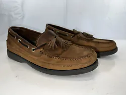 Bass Brown Leather Upper Slip On Henry II Kiltie Fringe Tassel Boat Loafer Shoes Men Size 10M.