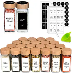 36 Spice Jars with Labels- Spice Jars with Bamboo Lids - 4 Oz Glass Spice Containers with Shaker Lids, 547 Spice Labels...
