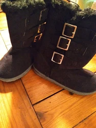 Bobbie Brooks Girls Must Haves Black Faux Fur Buckle Boots Size S (11/12) New. Never worn , sat in closet for a year...