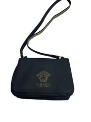 Versace Fragrance Crossbody Bag Vegan Leather Small Size Black/Gold. See pictures for descriptions and measurements...