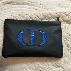 Christian Dior Black Beauty Bag Blue Shimmer Logo Vintage ClutchParfums Measures approximately 9 1/4” x 6”Beautiful...