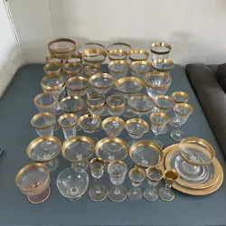 Lot of 48 pc. Vintage Mix Tiffin Franciscan Gold Rimmed Table Glassware.