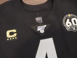 Rare (in 2019) double number black NFL 100th patched, Raiders 60th patch and 5 year captains patch. AMAZING RARE PIECE....