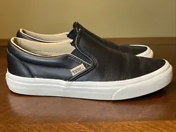 VANS Perf Slip-On Leather Black Women 7/ Men 5.5 Cleaned/Leather Conditioned!. Condition is Preowned, but only worn a...
