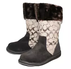JOSS Signature Pull-On Winter Boot. in Khaki Jacquard Fabric, Chocolate Suede & Shearling. Full Shearling Lining &...