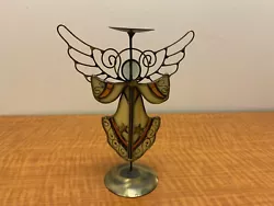 Very Pretty Stained Glass Angel Candle Holder or Incense Cone Burner - Very Unique. Great Shape. Approx 9
