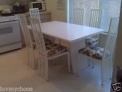 WHITE FORMICA TABLE WITH 4 CHAIRS. THESE CAN BE FILLED IN WITH PORCELAIN PAINT. TABLE: 35