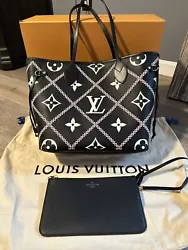 Louis Vuitton Neverfull MM Bag+Pouch Empreinte Lace Black/Pink M46040 Used Once! Comes with box, ribbon, dust bag,...