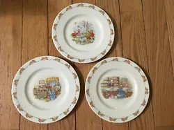 Royal Doulton BUNNYKINS - Small Childs Plate - Set of 3 ~ Store Kites Bedtime. 